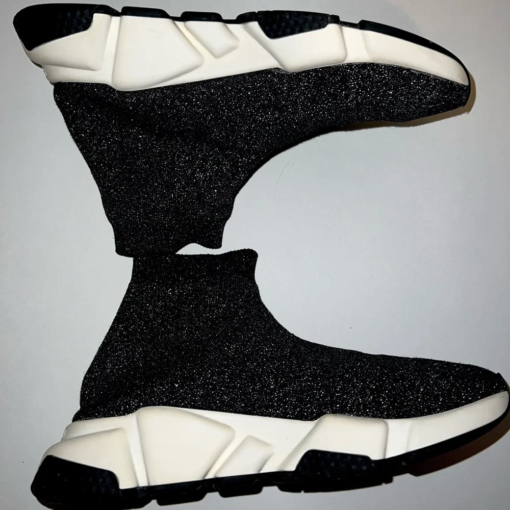 Balenciaga Women Speed Sock Trainer Black Sparkle Runner Sneakers - Picture 2 of 6
